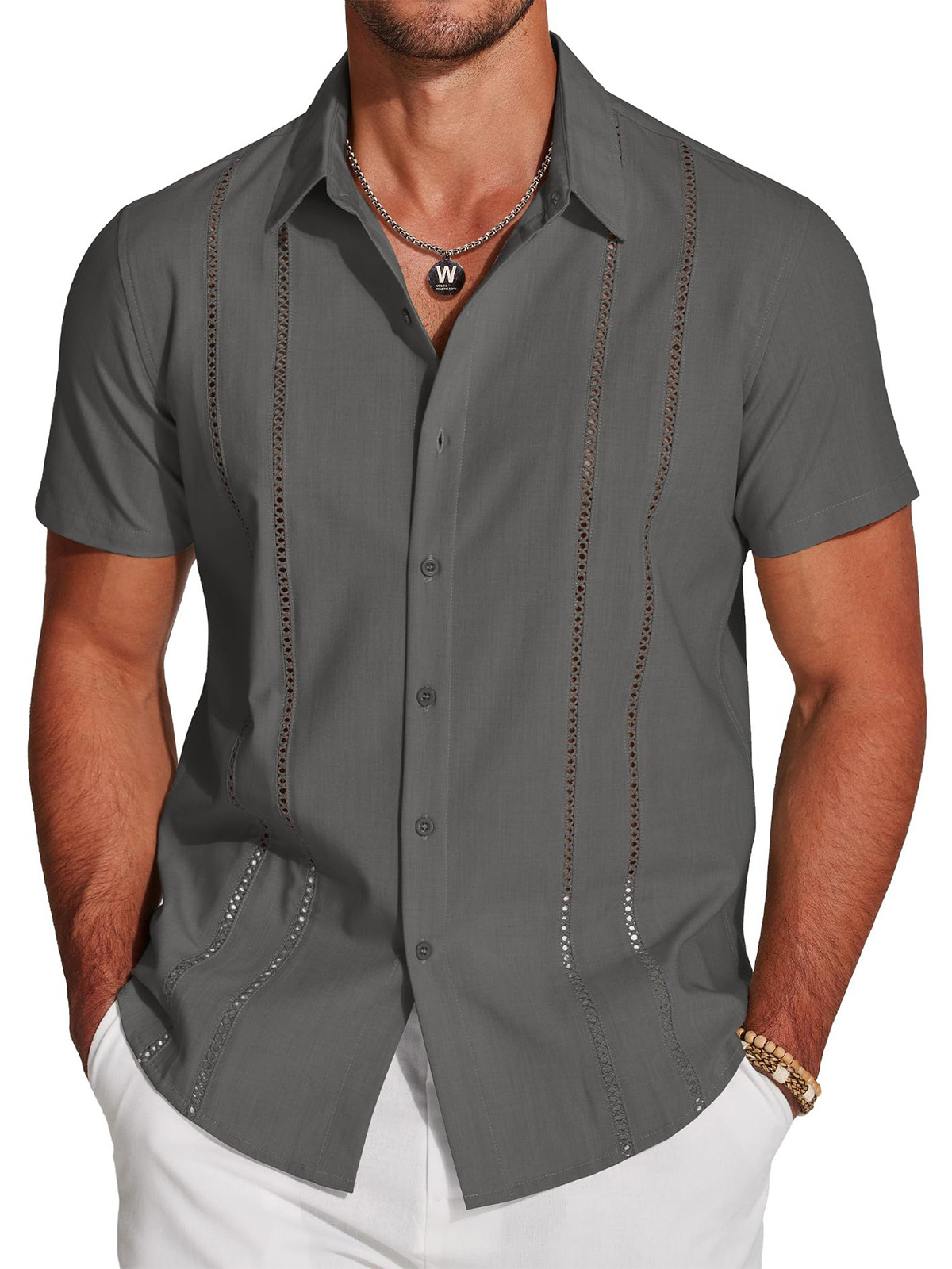Men's Summer Solid Color Patchwork Short-Sleeved Shirt
