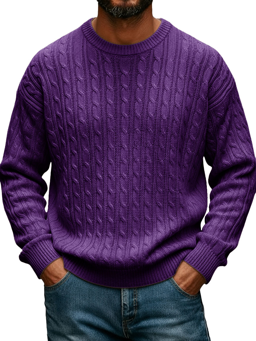 Men's Fashionable Casual Crew Neck Cable Knit Long-Sleeve Sweater