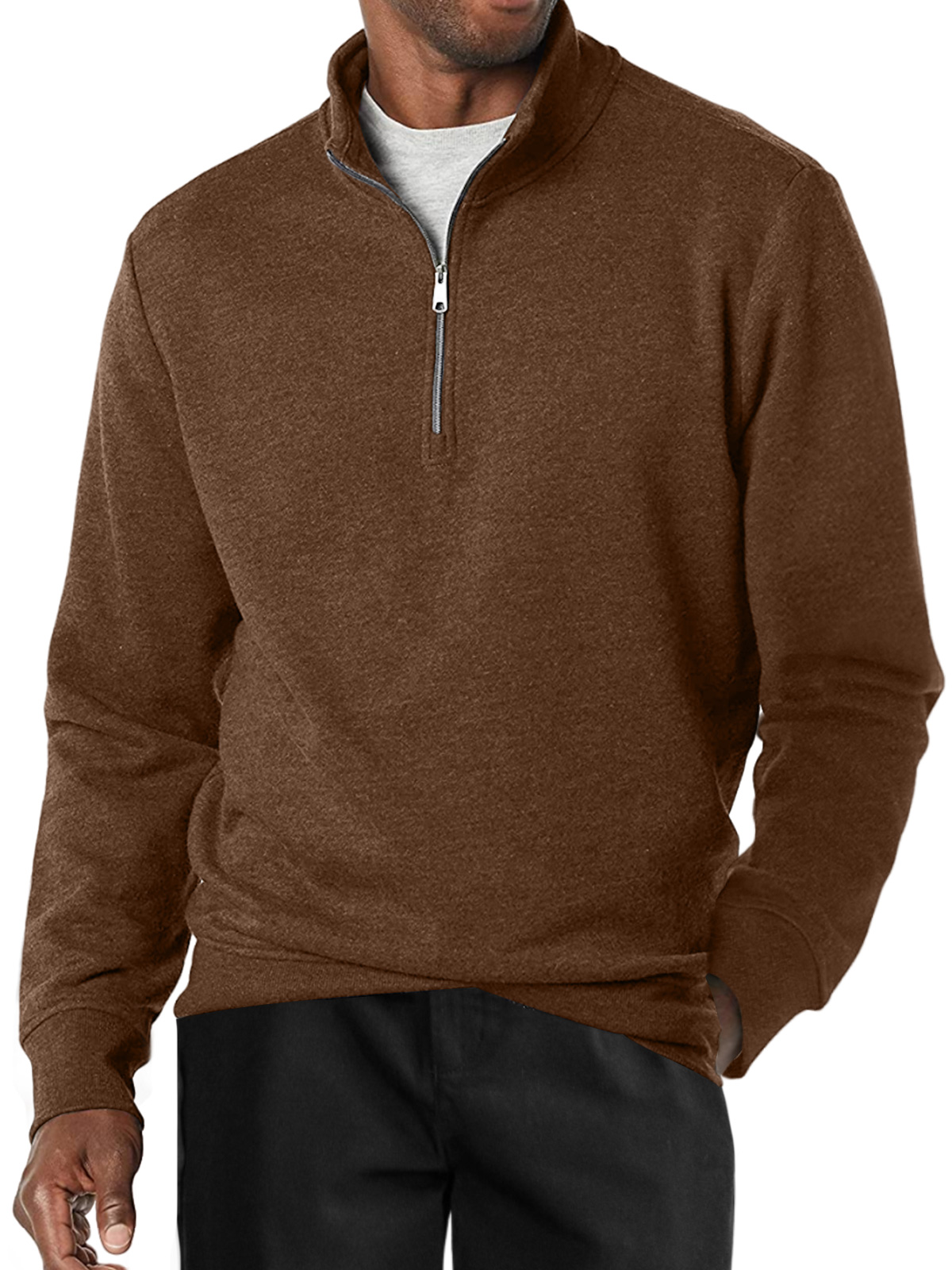 Men's Casual Stand Collar Zipper Solid Color Comfortable Long-sleeved Sweatshirt