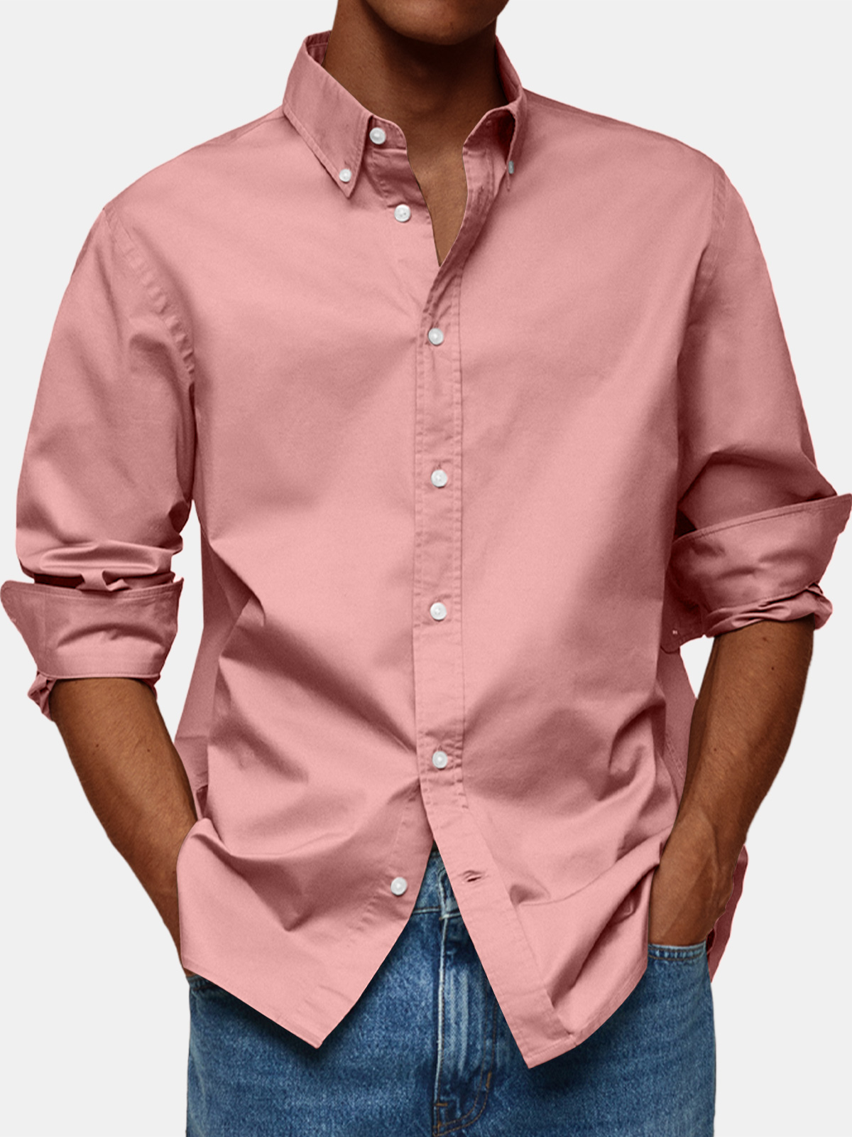Men's Retro Solid Color Casual Lapel Comfortable Long Sleeve Shirt