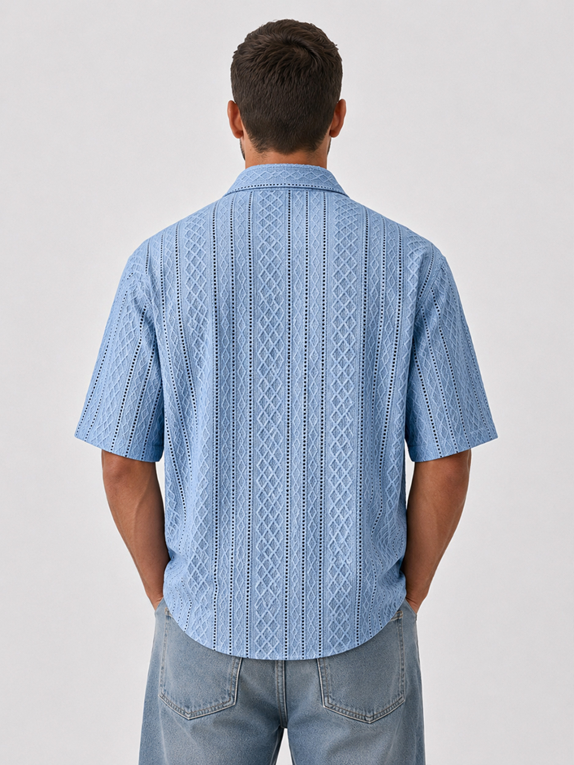 Men's Solid-Color Jacquard-Texture Casual Short-Sleeve Shirt