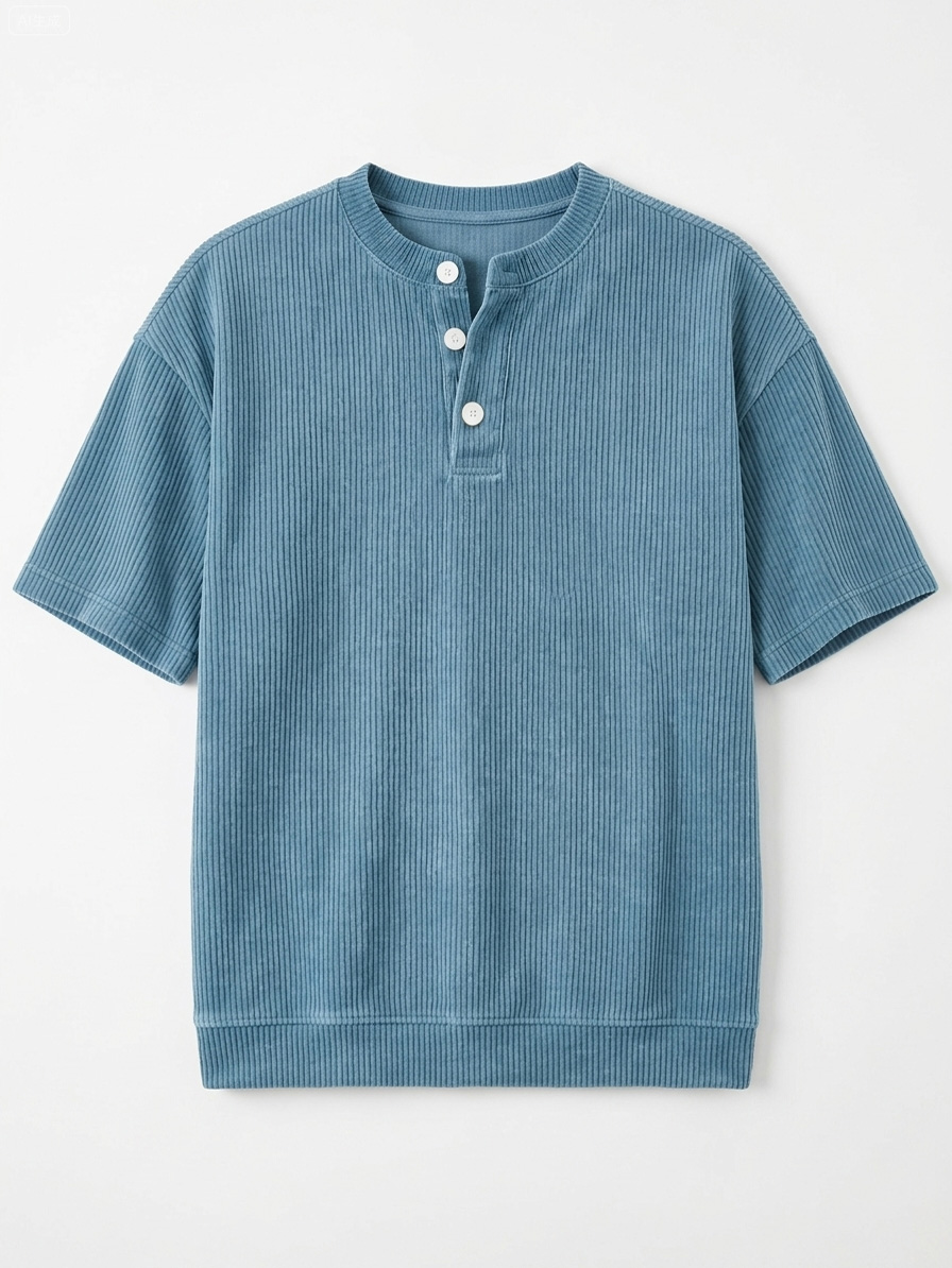 Men's Retro Corduroy Casual Short-Sleeve Henley Shirt