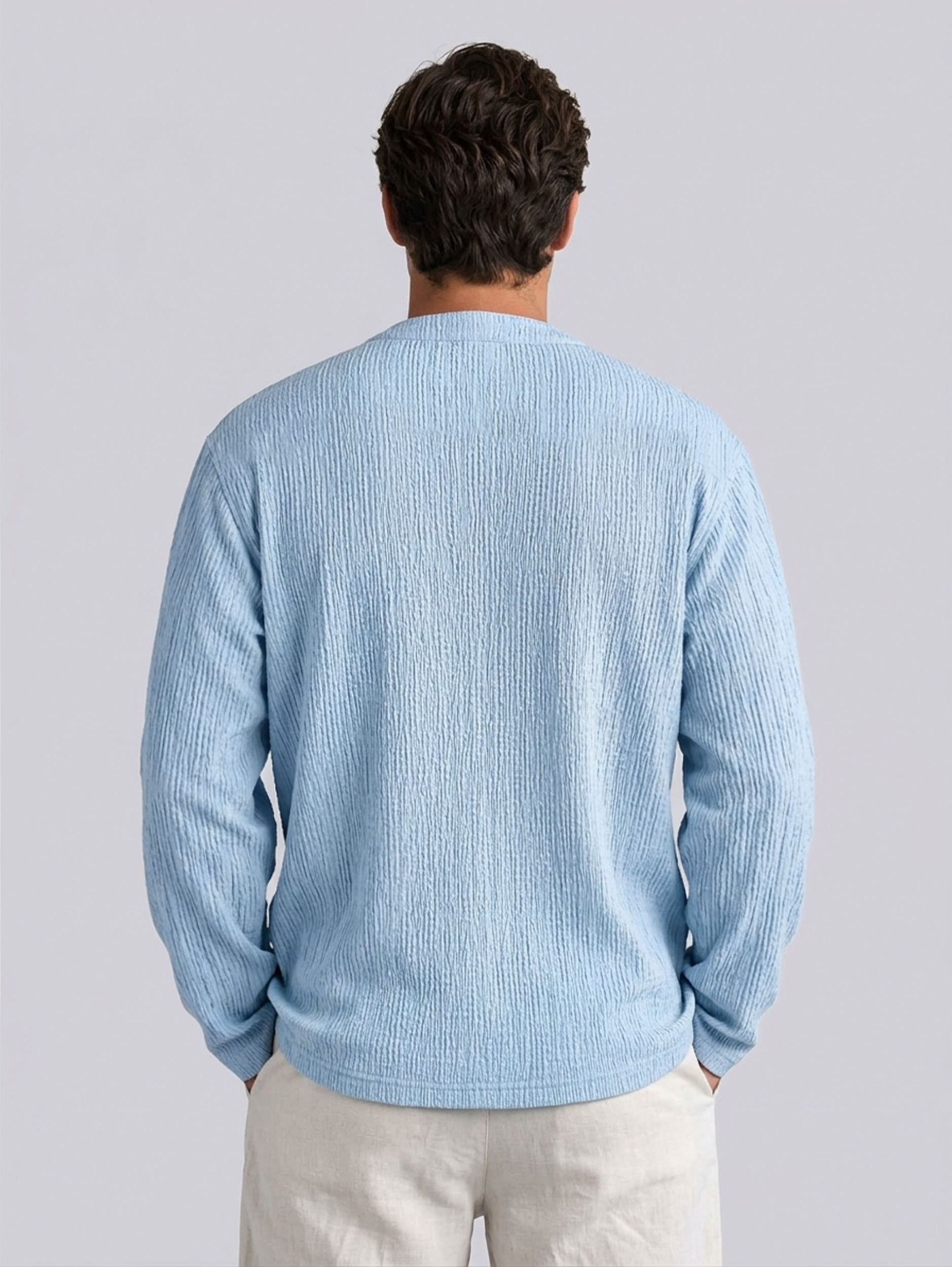 Men's Casual Textured Comfortable Long-Sleeve Henley Shirt
