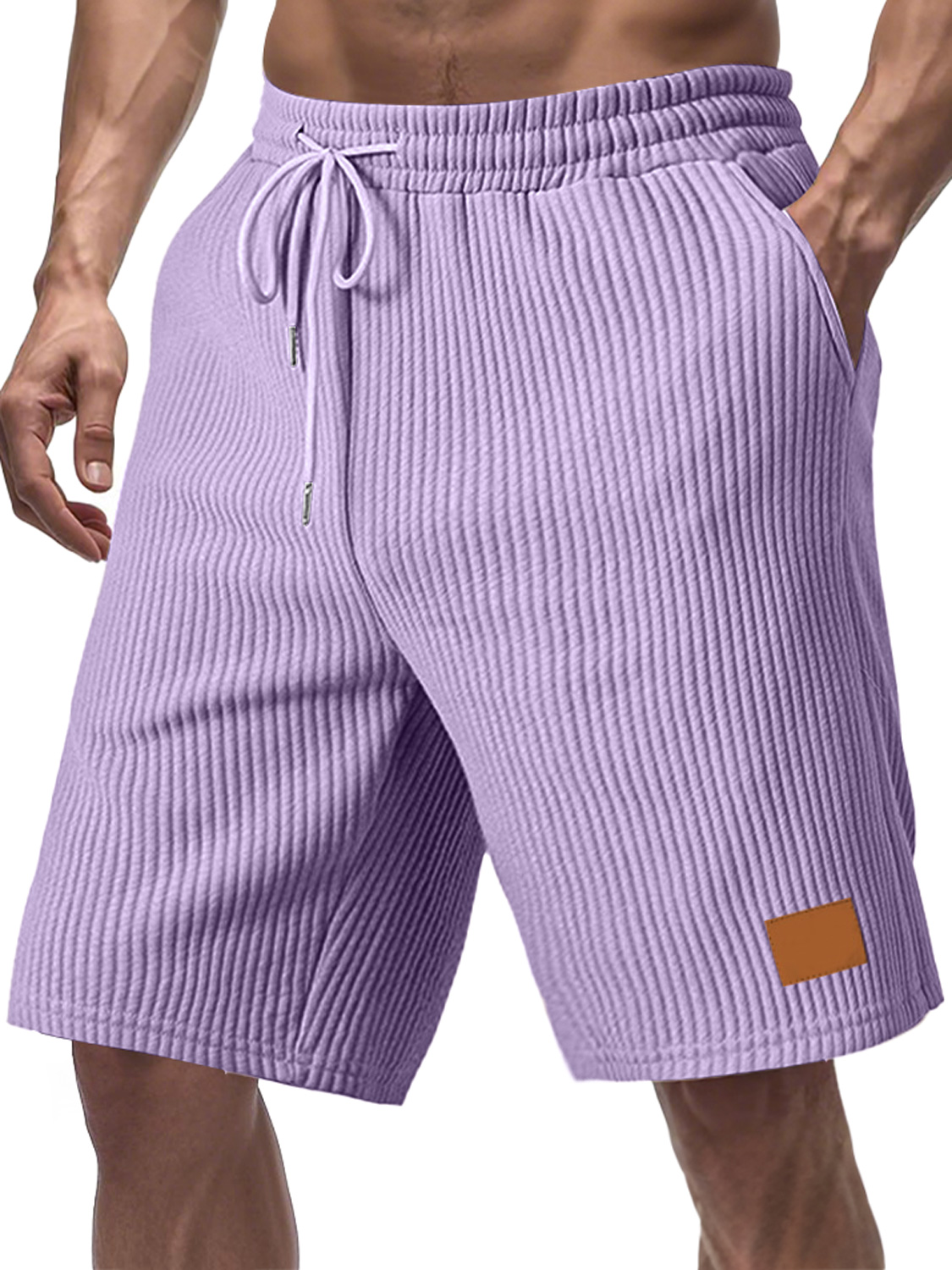 Men's Everyday Striped Embroidered Logo Drawstring Casual Shorts
