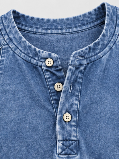 Men's Long-Sleeve Henley Shirt with Stand Collar