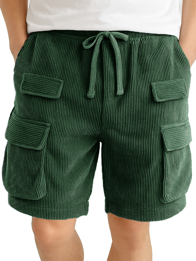 Men's Fashion Retro Outdoor Workwear Pocket Elastic Waist Drawstring Shorts