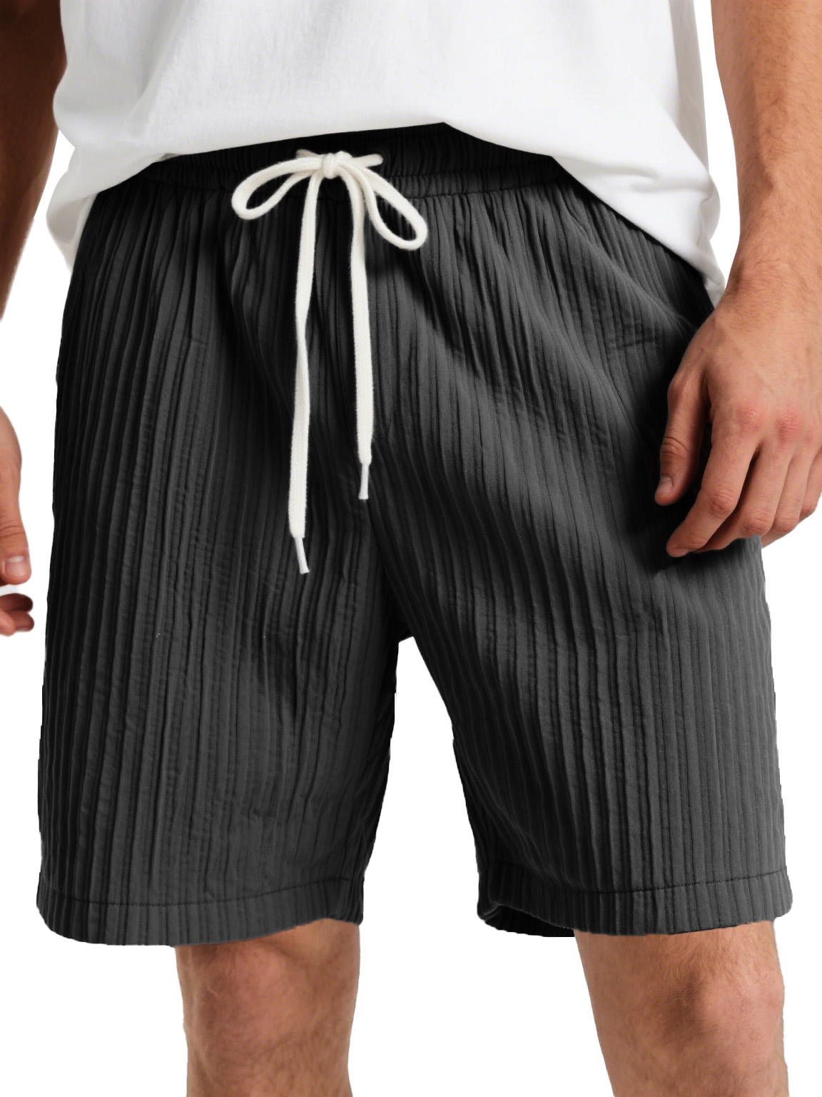  Men's Fashion Casual Striped Fabric Lace-up Loose Shorts