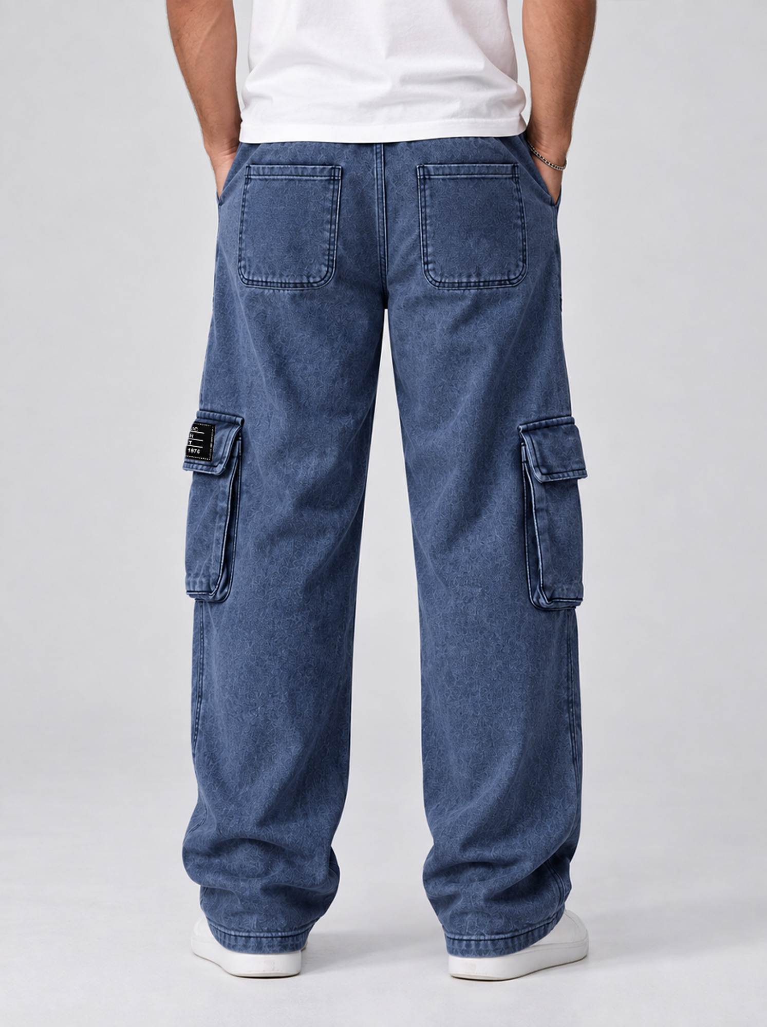 Men's Casual Retro Multi-Pocket Embroidered Logo Cargo Pants