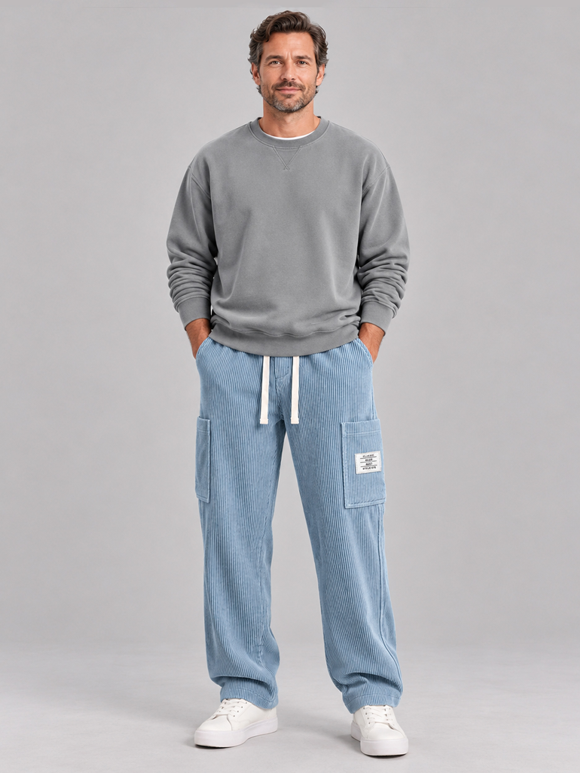 Men's Corduroy Multi-Pocket Elastic-Waist Casual Cargo Pants