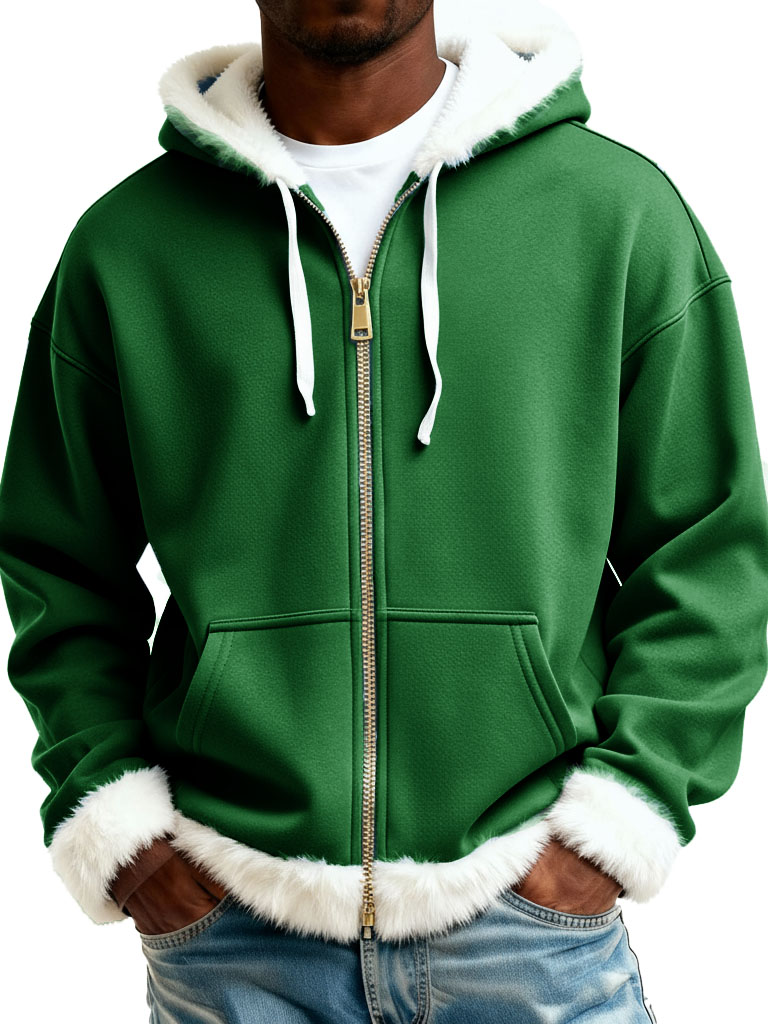 Christmas Fashionable Casual Plush Zipper Long-Sleeve Hooded Jacket
