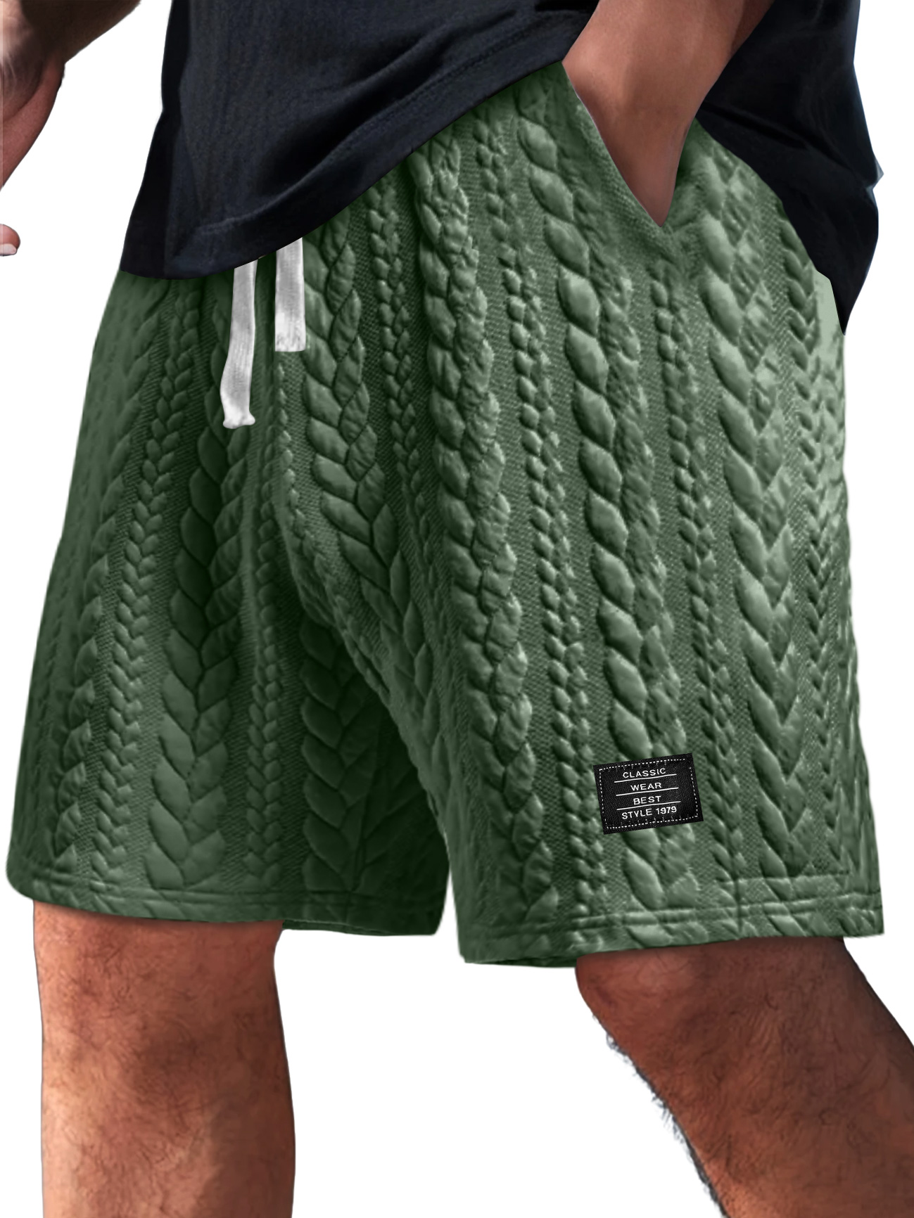 Men's Daily Twist Texture Embroidered Logo Loose Solid Color Shorts