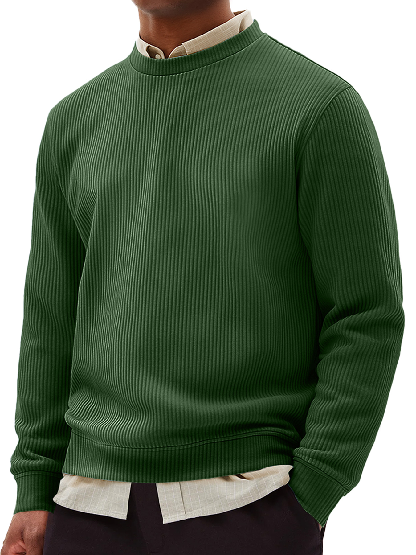 Simple Ribbed Round Neck Everyday Casual Comfortable Long-sleeved T-sh