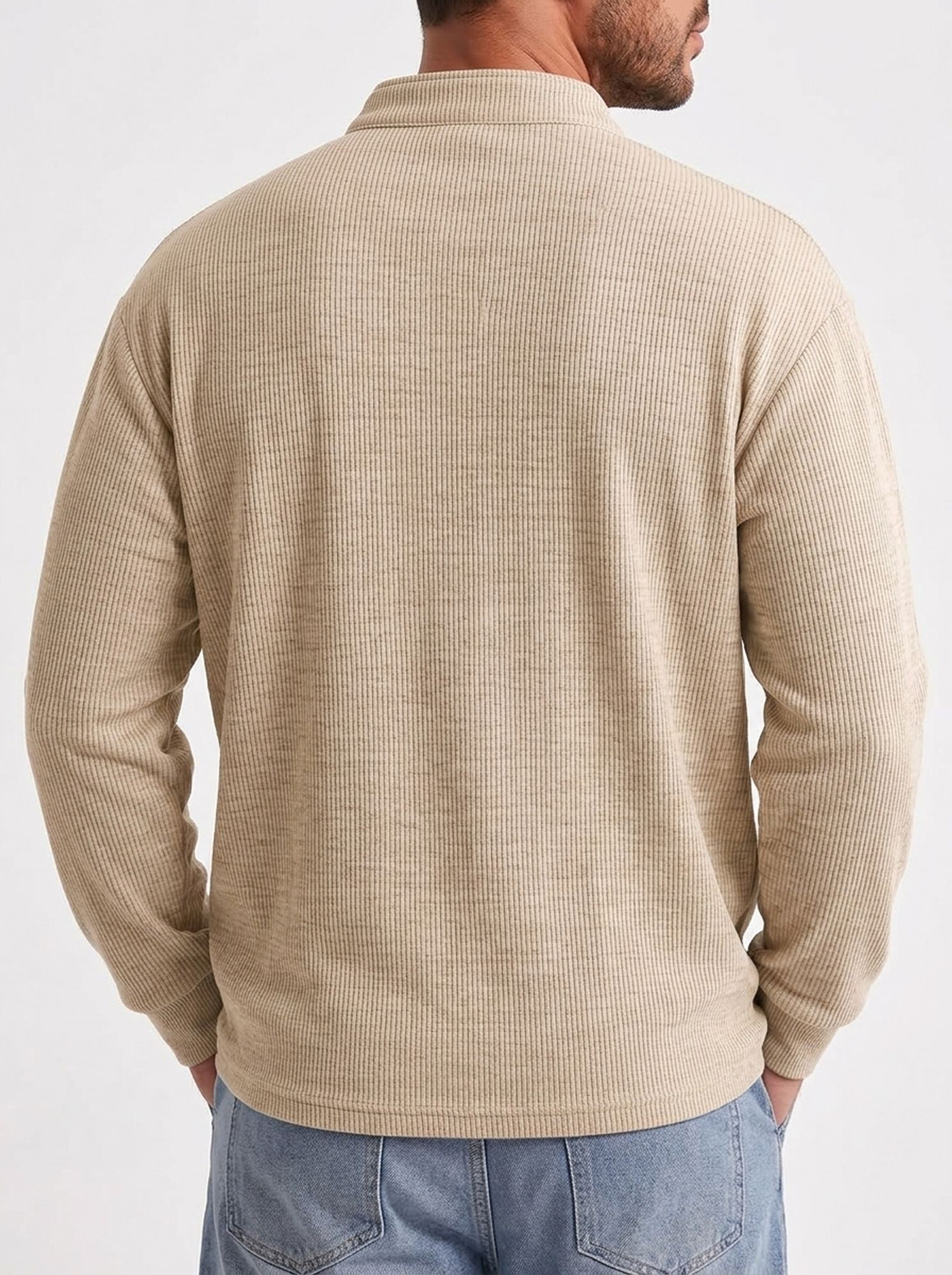 Men's Autumn Ribbed Stand-Collar Zip-Front Casual Long-Sleeve T-Shirt