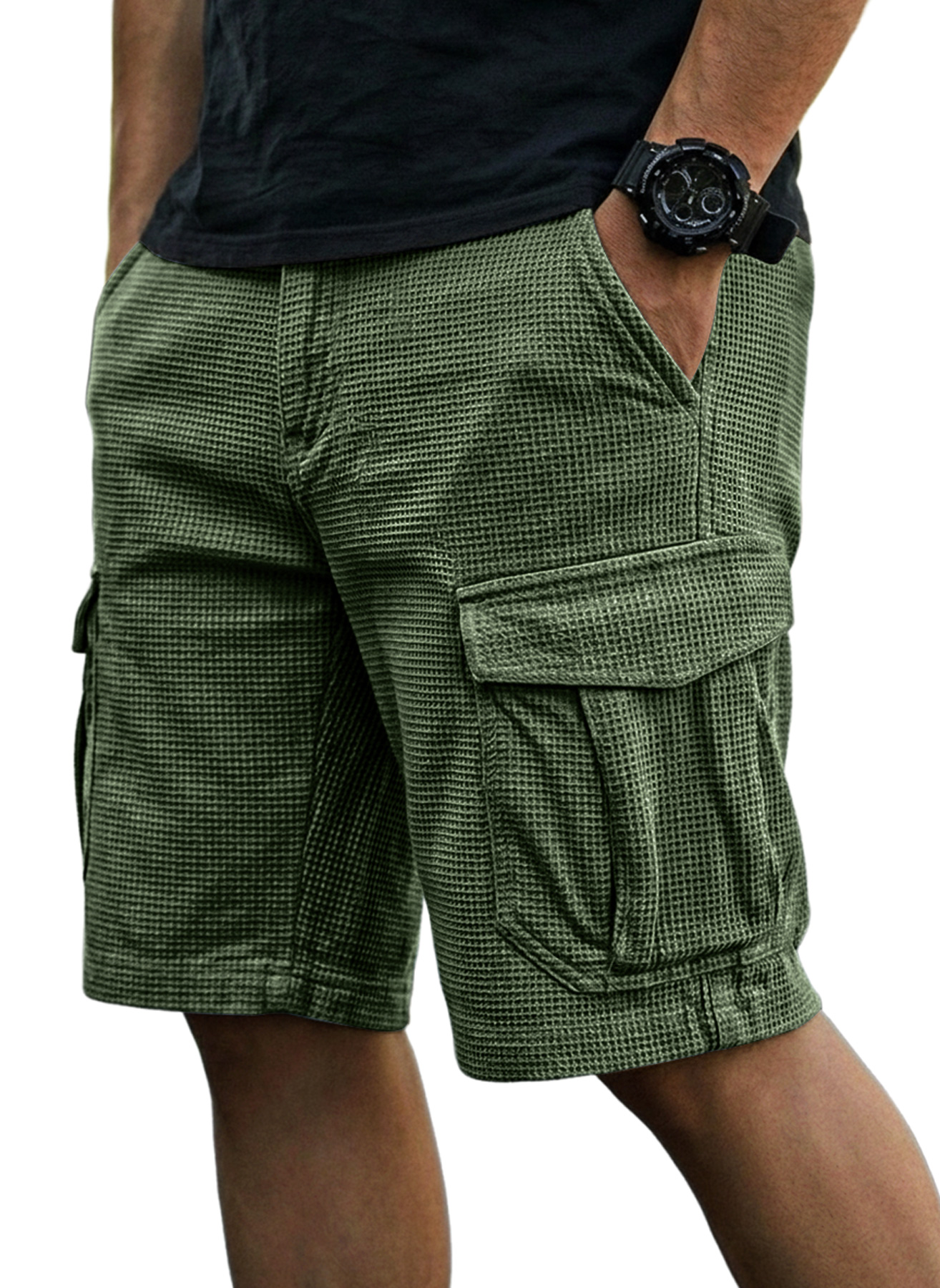 Men's Casual Waffle-Knit Multi-Pocket Cargo Shorts