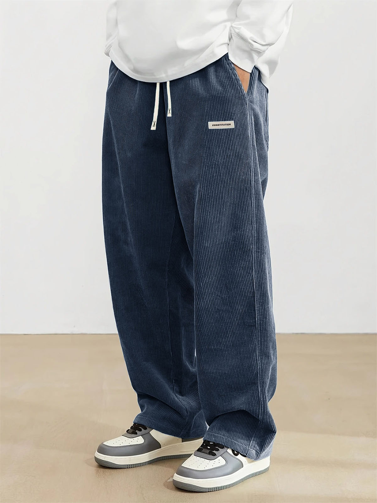  Men's Fashion Vintage Sports Corduroy Fabric Logo Embroidered Trousers 