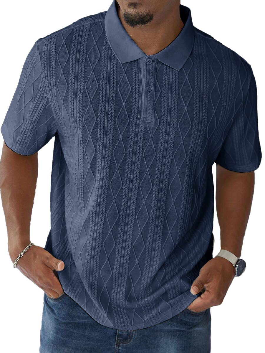 Men's Fashion Casual Jacquard Short Sleeve Lapel Polo Shirt