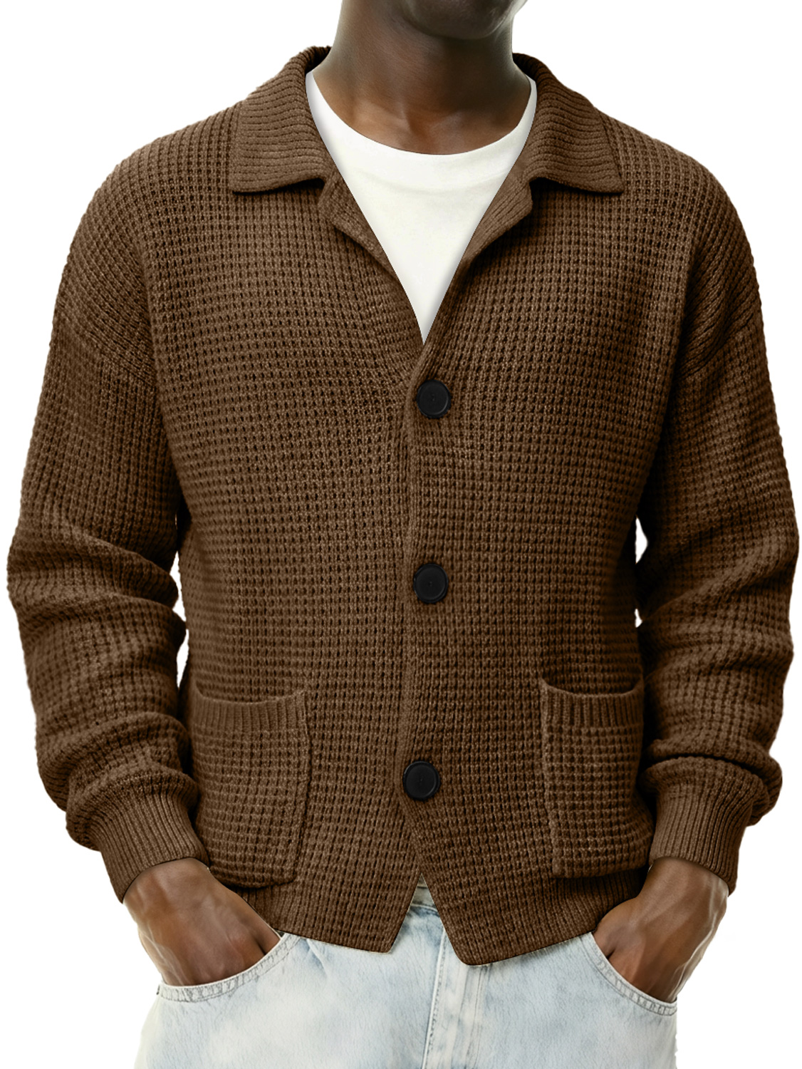 Men's Simple Stand Collar Casual Knitted Sweater Cardigan