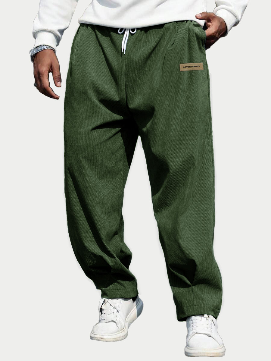 Men's Fashion Casual Sports Corduroy Fabric Logo Embroidered Pocket Trousers 