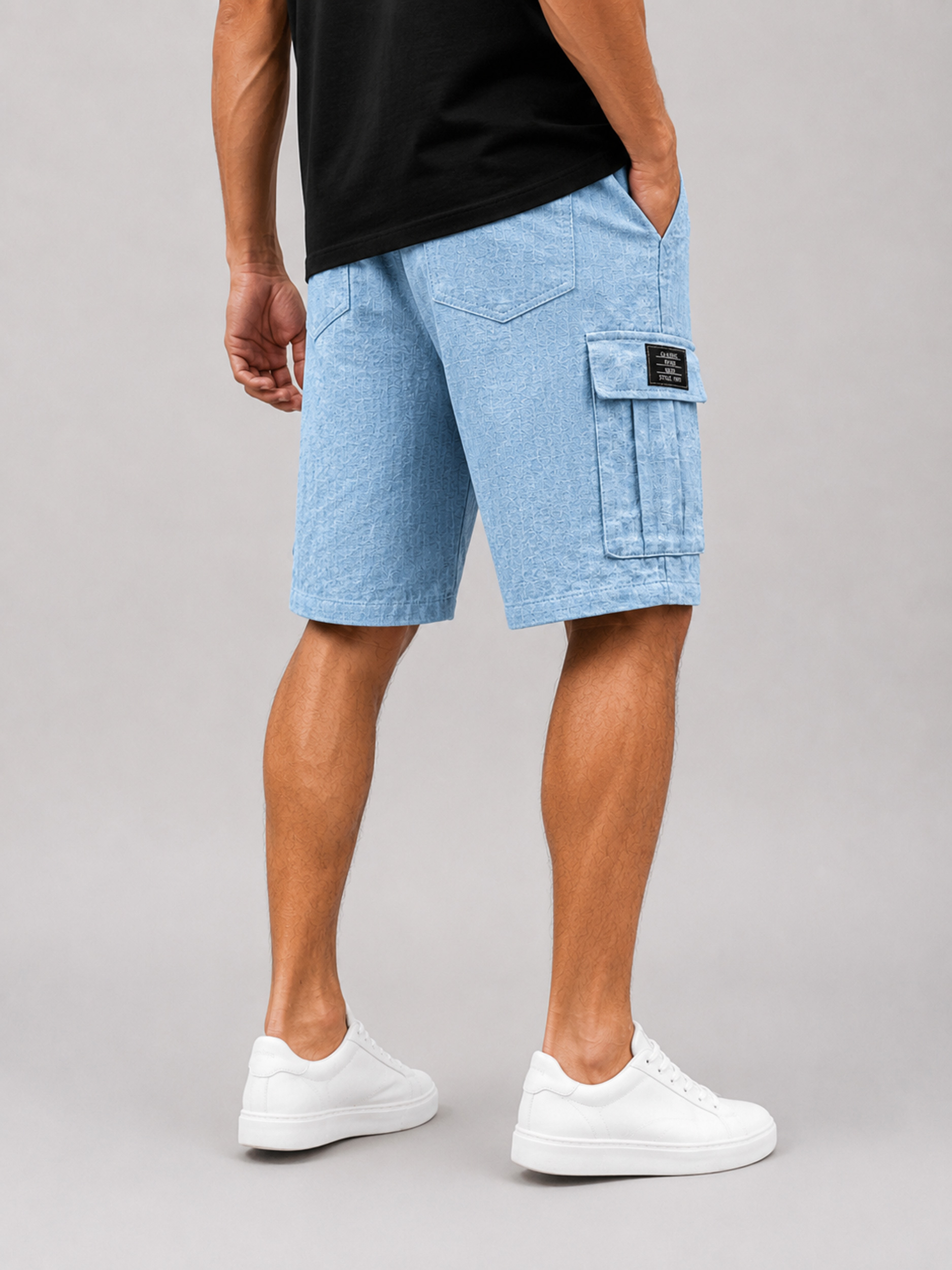 Men's Cotton Linen Embroidered Logo Casual Comfortable Shorts