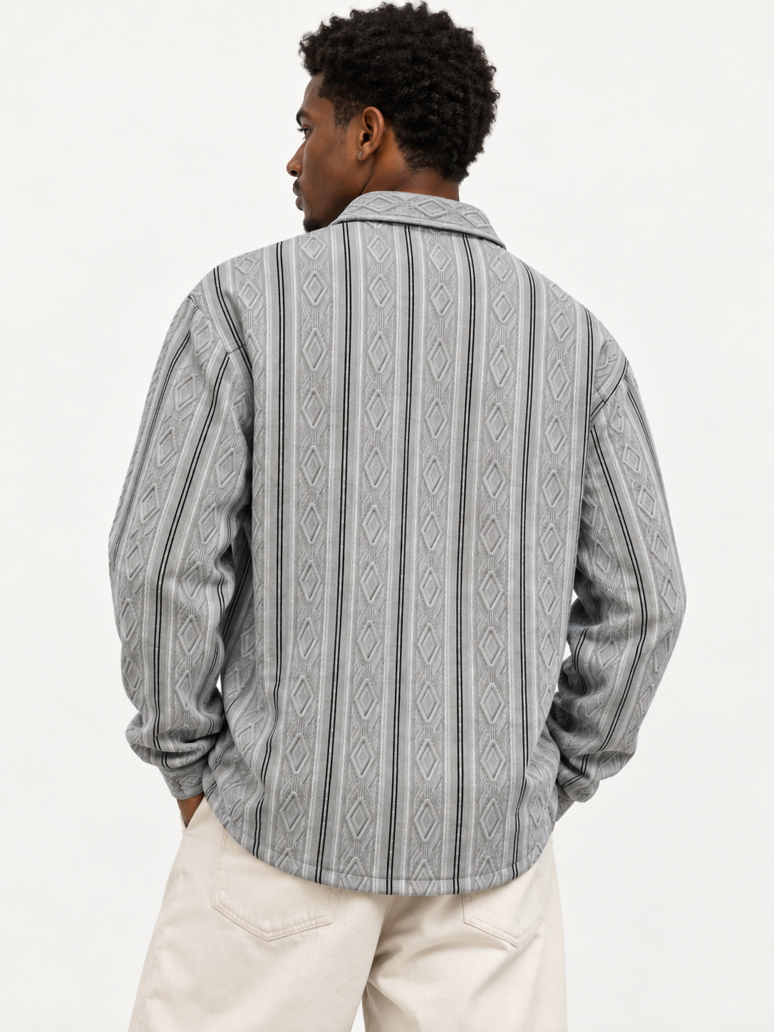 Men's Casual Jacquard Long-Sleeve Polo Shirt