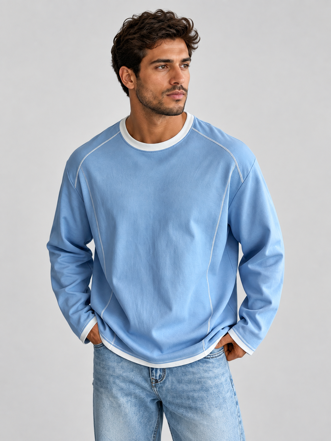 Casual Color Block Crew Neck Long Sleeve T-shirts