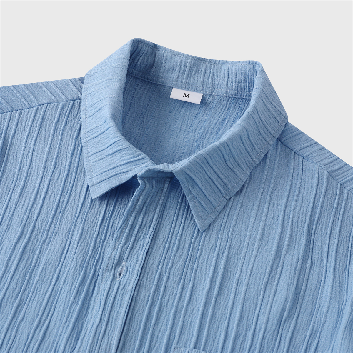 Men's Striped Texture Cotton And Linen Simple Casual Pocket Short-sleeved Shirt