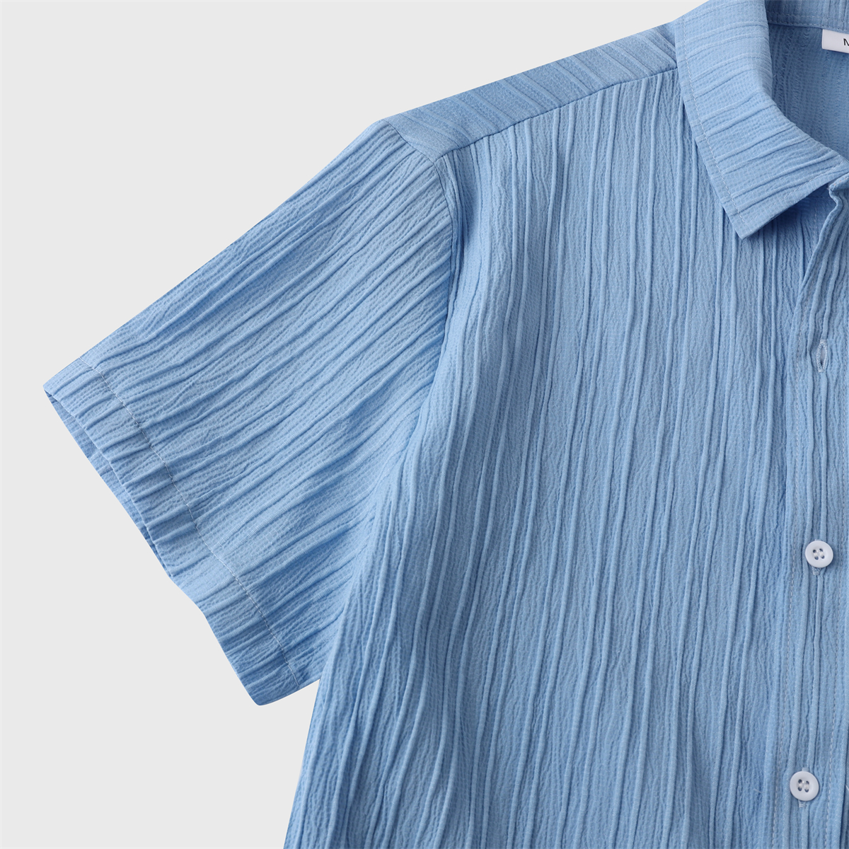 Men's Striped Texture Cotton And Linen Simple Casual Pocket Short-sleeved Shirt