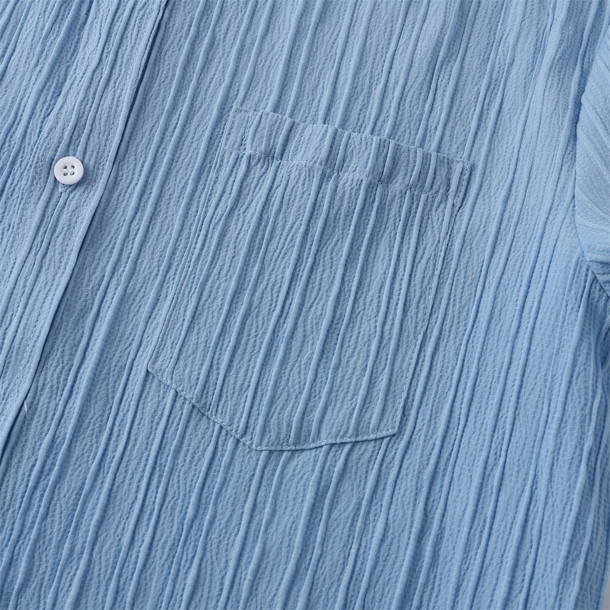 Men's Striped Texture Cotton And Linen Simple Casual Pocket Short-sleeved Shirt