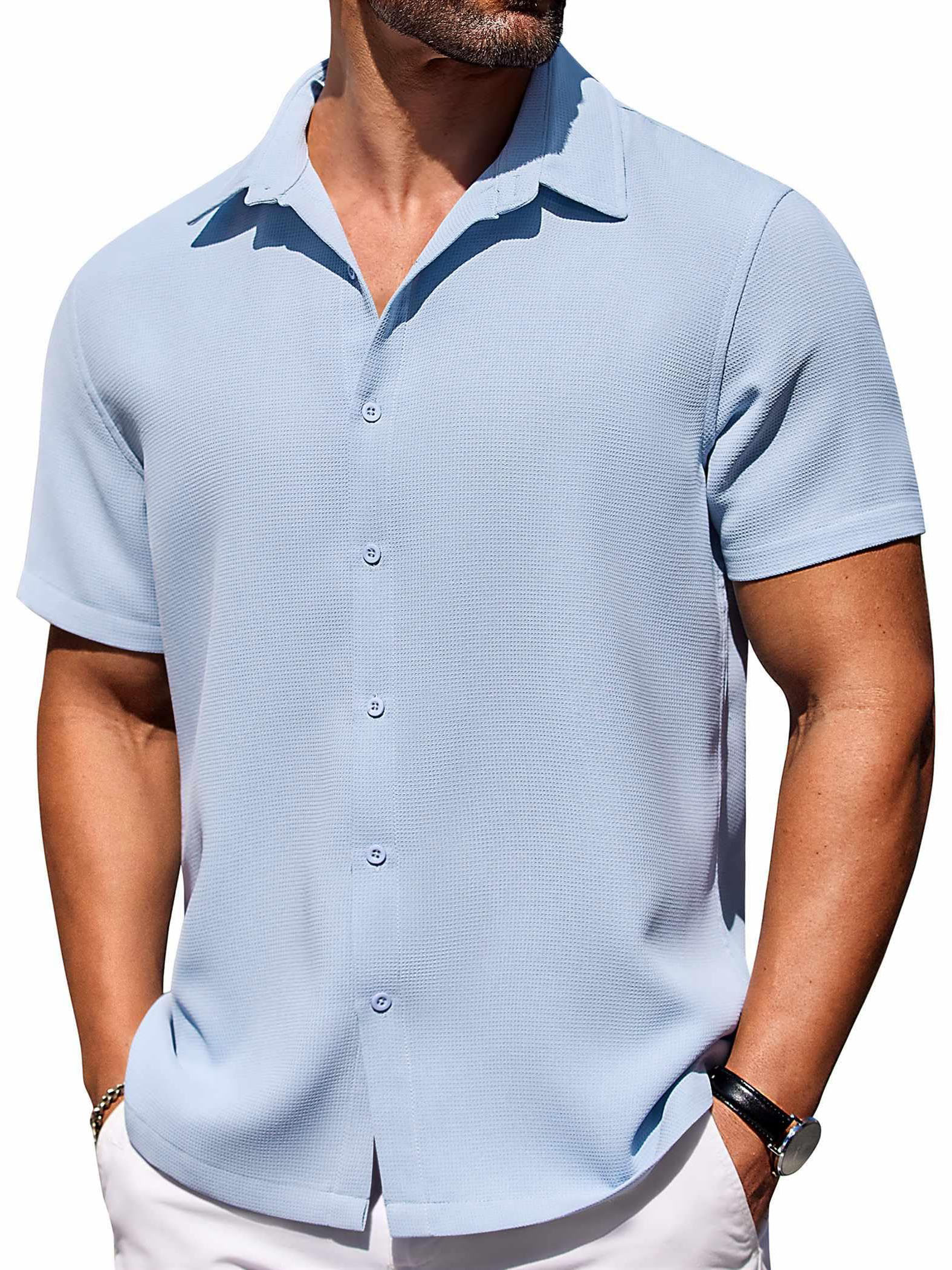 Men's Hawaiian Waffle Fabric Lapel Short Sleeve Shirt