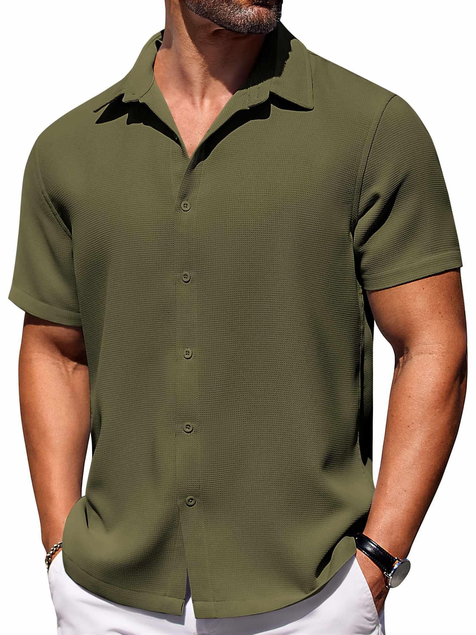 Men's Hawaiian Waffle Fabric Lapel Short Sleeve Shirt