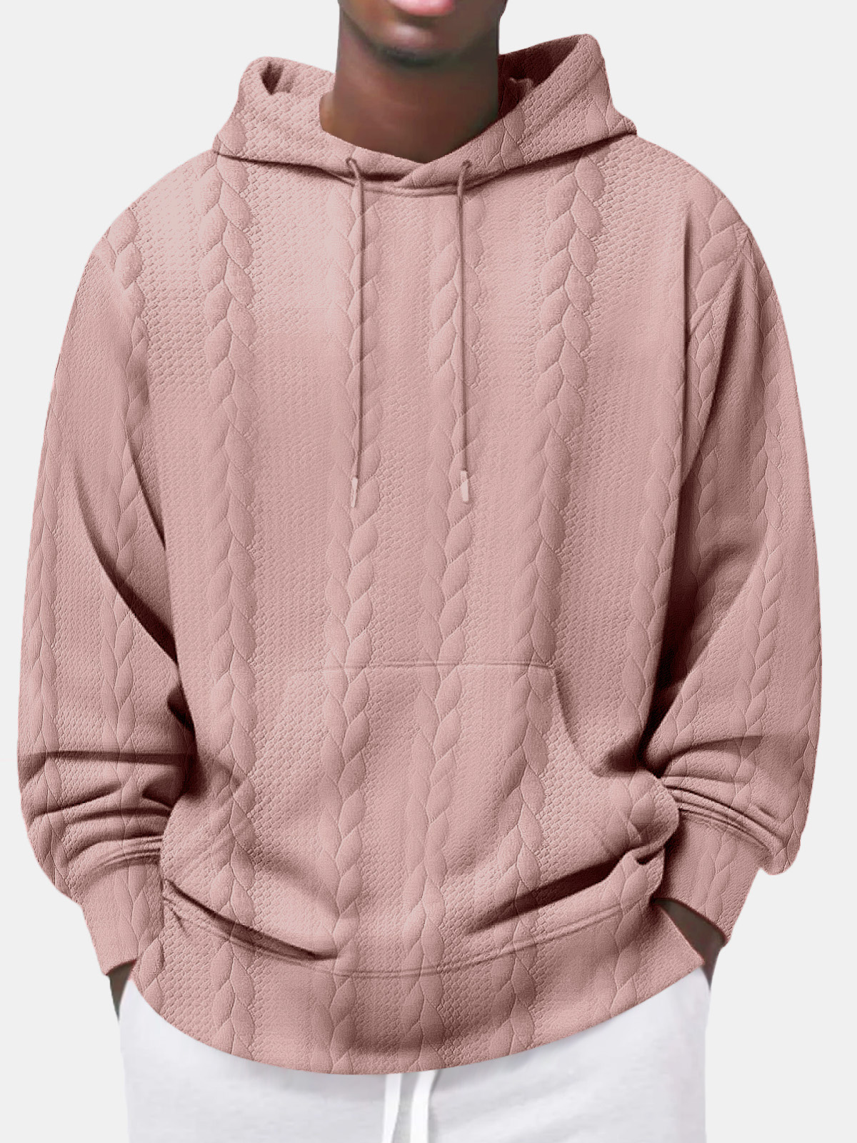 Men's Autumn Casual Solid Color Jacquard Comfortable Hooded Long-sleeved Sweatshirt