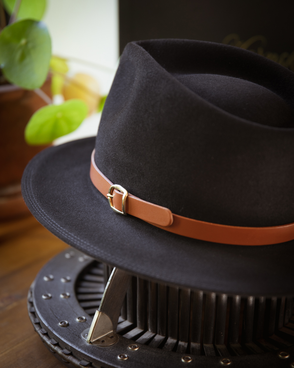 Bespoke Handmade Fedora Leather hat bandBlack