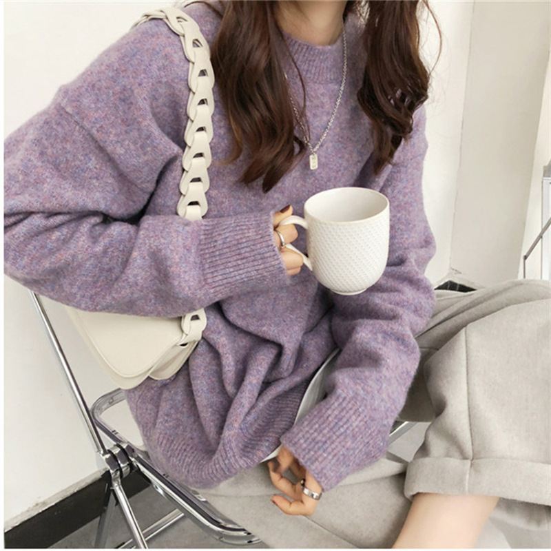 Solid color versatile knitted sweater for women