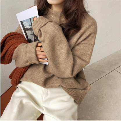 Solid color versatile knitted sweater for women