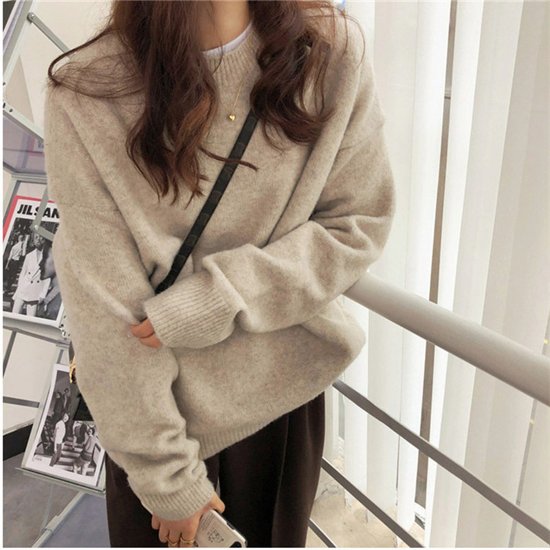 Solid color versatile knitted sweater for women
