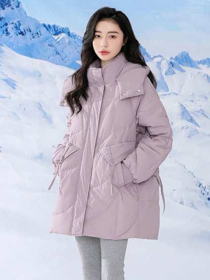 Large size pregnant women's loose fitting medium length down jacket