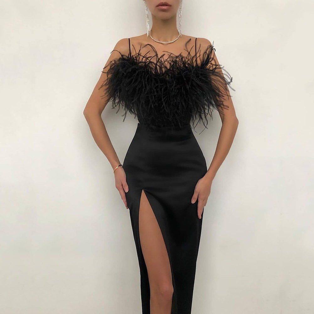 Hanging Feather Dress, Banquet Slim Fit, Elegant and Slim Wrapped Arm Dress