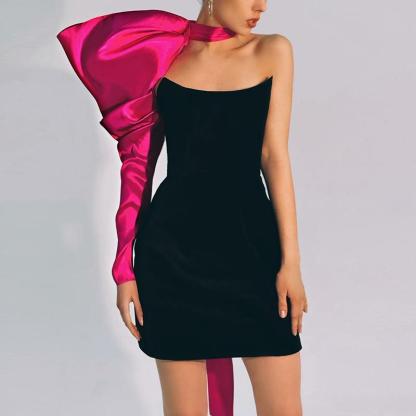 Cross shoulder bow strapless small dress for slimming women