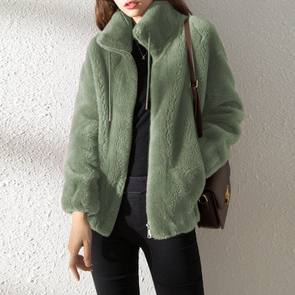Standing Neck Warm Sweater for Women's Cardigan Zipper Fleece Claw Coat for Women
