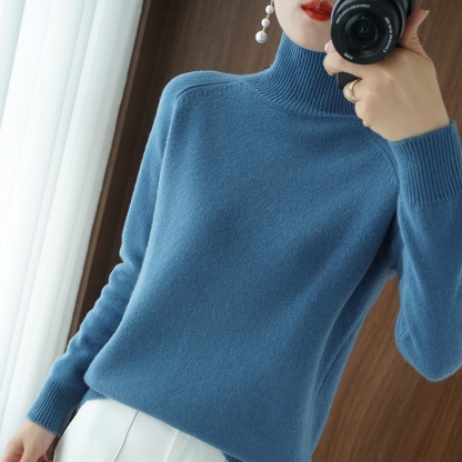 Solid Color High Neck Knitted Bottom Sweater for Women