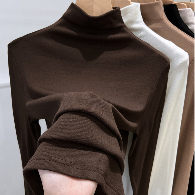 Autumn and Winter New Half High Neck Inner Layered Solid Color Bottom Shirt