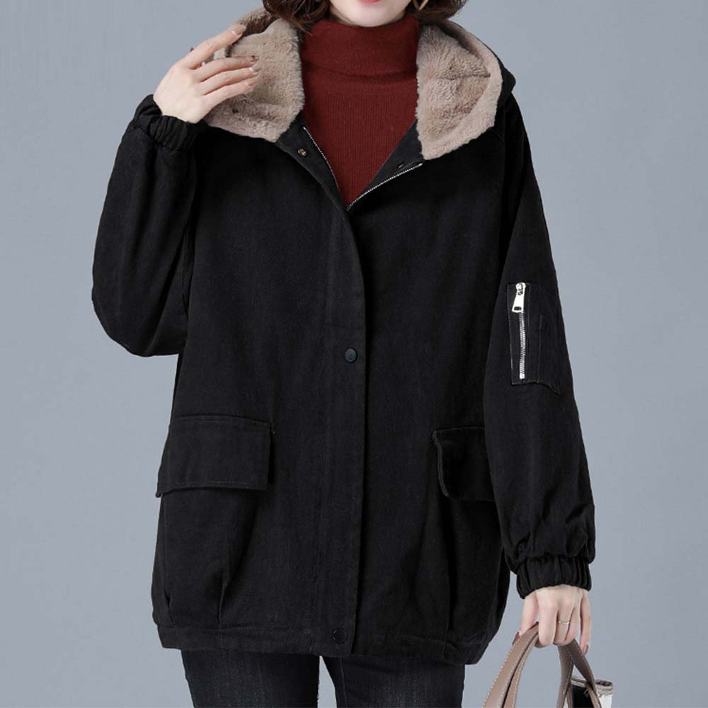 Corduroy Hooded Thickened Padded Parker Coat