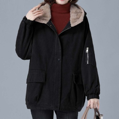 Corduroy Hooded Thickened Padded Parker Coat