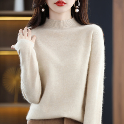 Women's Half High Neck Loose Bottom Knitted Sweater