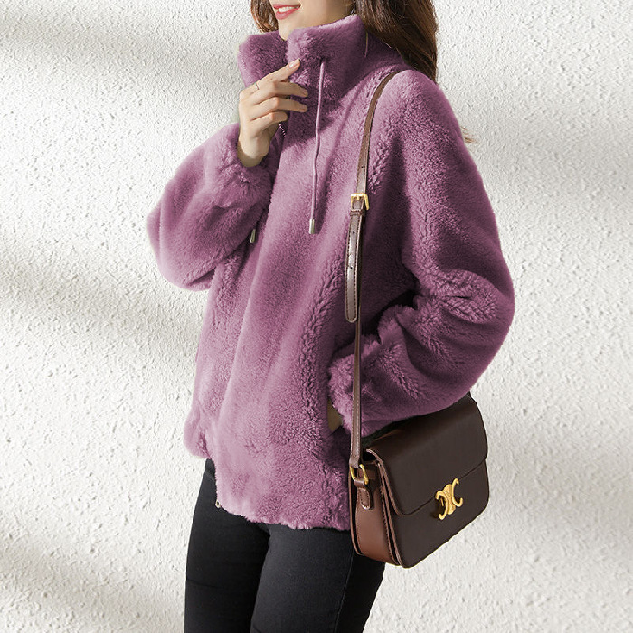 Standing Neck Warm Sweater for Women's Cardigan Zipper Fleece Claw Coat for Women