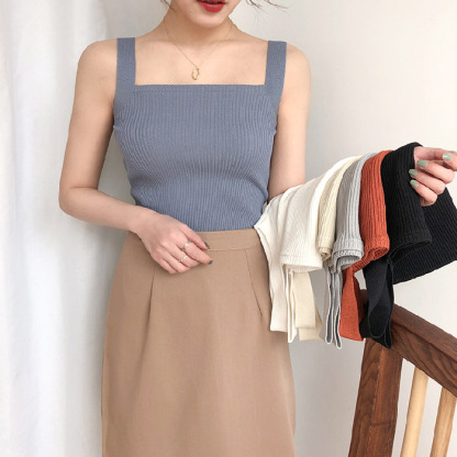 Short camisole vest for women's outerwear, new summer slimming and sexy knitted top for inner layering
