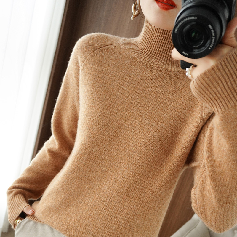 Solid Color High Neck Knitted Bottom Sweater for Women