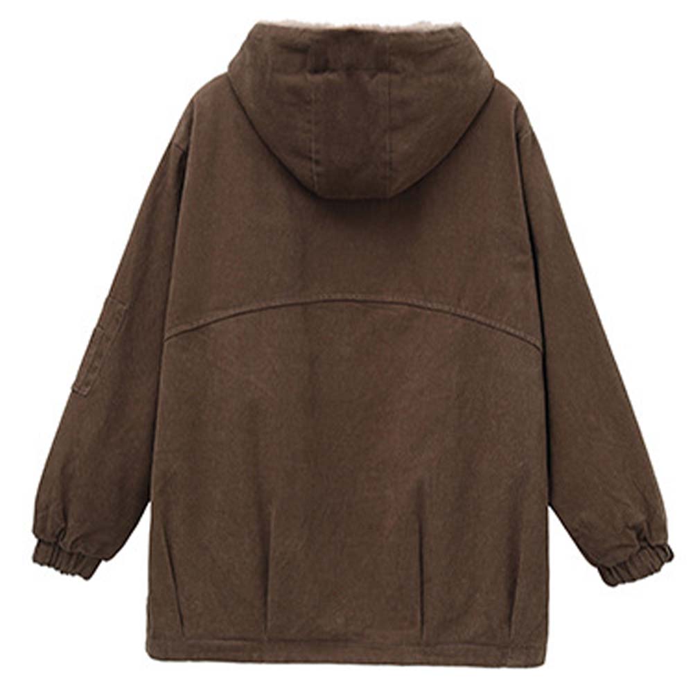 Corduroy Hooded Thickened Padded Parker Coat