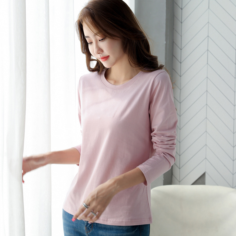 Women's solid color long sleeved T-shirt