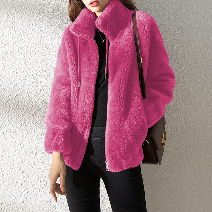 Standing Neck Warm Sweater for Women's Cardigan Zipper Fleece Claw Coat for Women